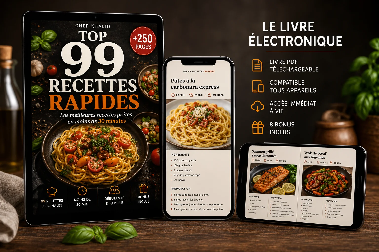 Le livre électronique TOP 99 Recettes Rapides, compatible tous appareils