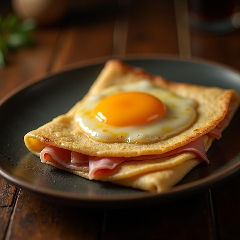 Recette de crêpe salée façon galette complète, jambon, fromage fondu et œuf